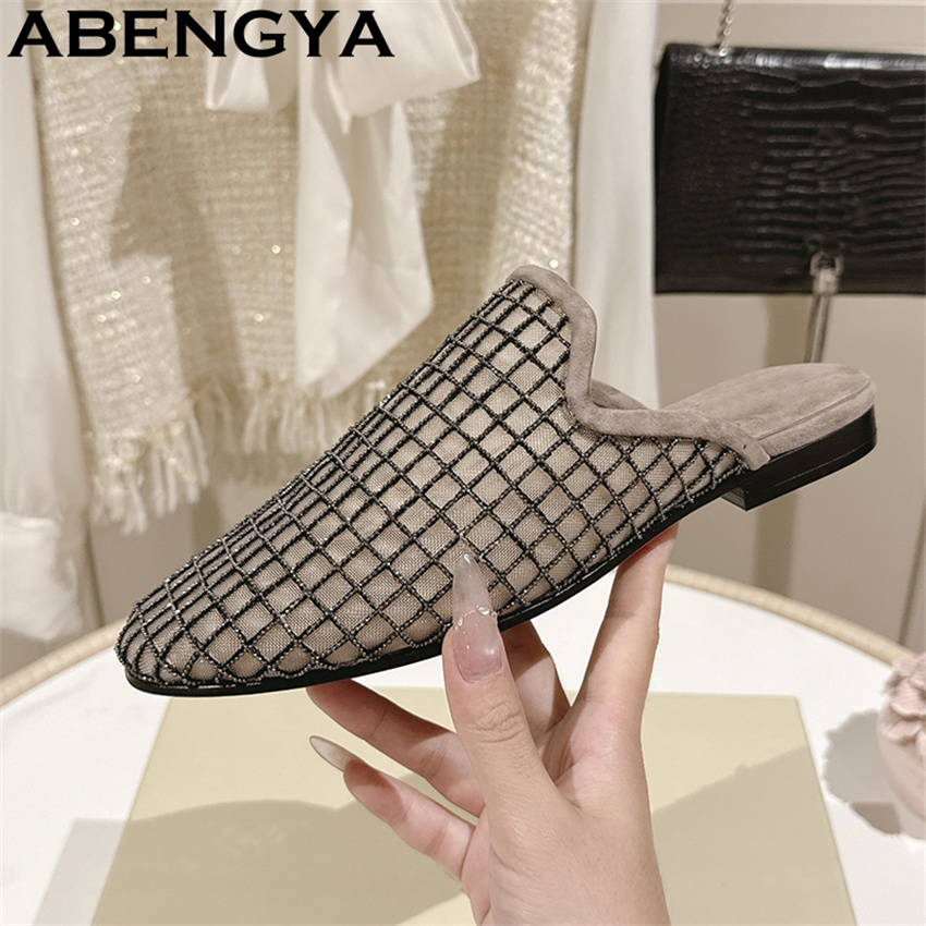 Ethnic Fashion - Shiny Lace Mesh Round Toe Flat