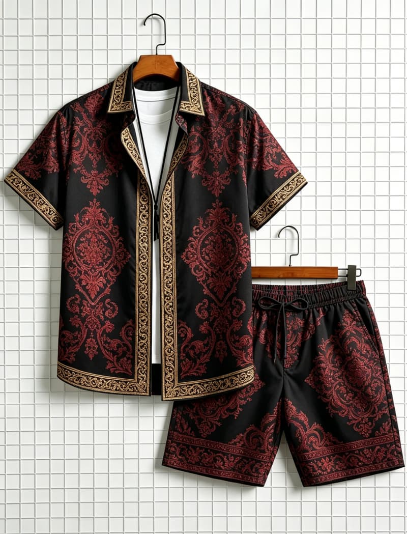 Ethnic Fashion - Men's ethnic border printed short sleeved