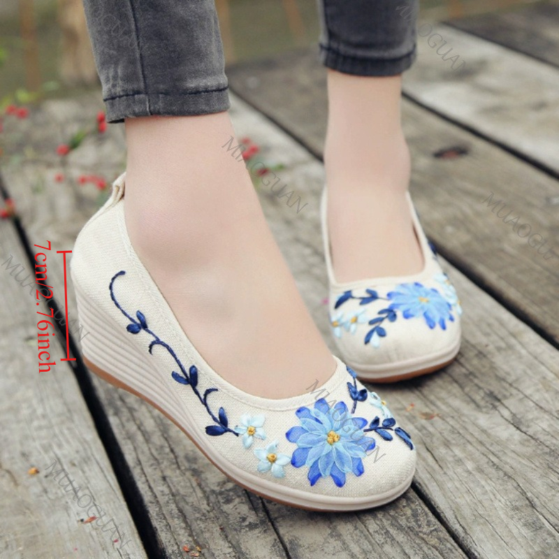 Ethnic Fashion - Embroidered Women Comfort Wedge Platform Shoes
