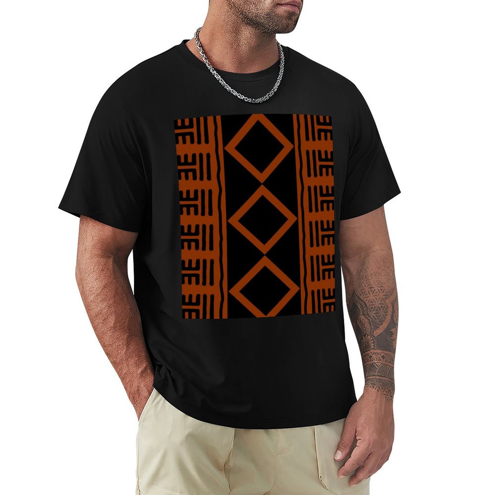 Mudcloth Print Top - Rust Colored African Mudcloth T-Shirt Basic