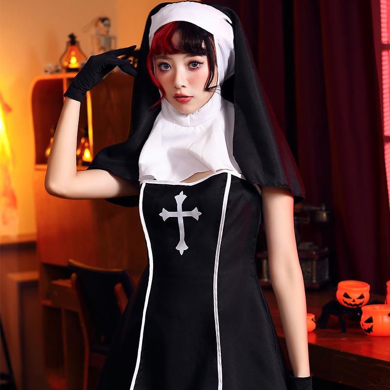 Ethnic Wear - Halloween Party Nun Short Skirt Set