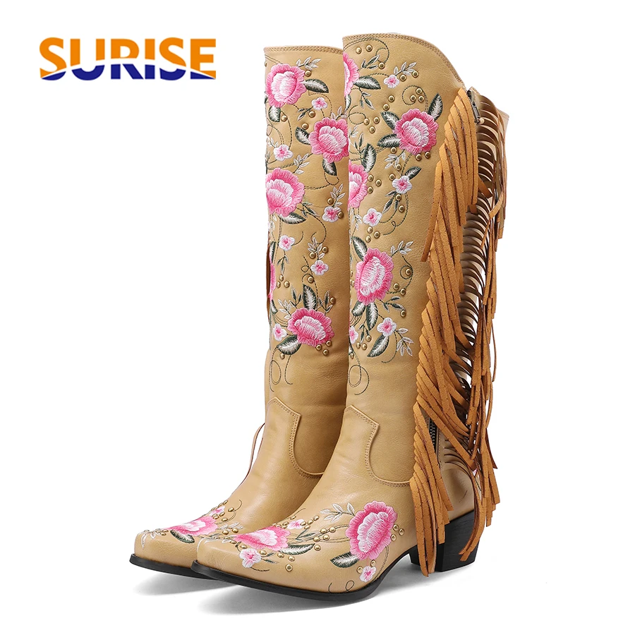 Ethnic Fashion - Fashion Embroidery Flower Western Knee High
