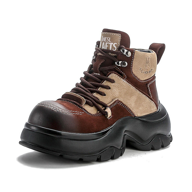 Ethnic Fashion - 6cm Genuine Leather Wedge Fashion Boots