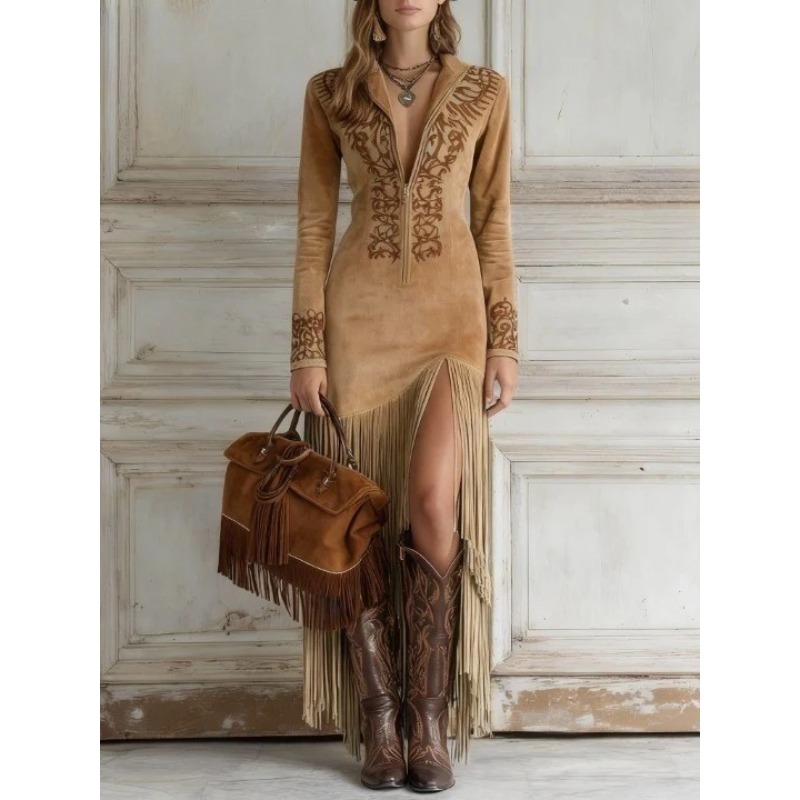 Women's Autumn Dress Retro Eth - Ethnic Chic Fashion 评论和价格