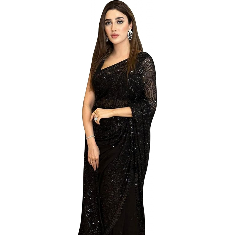 Women's Georgette Sequence Emb - Saree Georgette Women 评论和价格