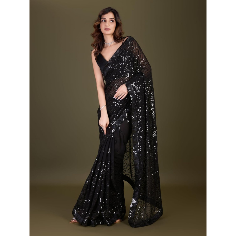 Women's Georgette Sequence Emb - Saree Georgette Women 评论和价格