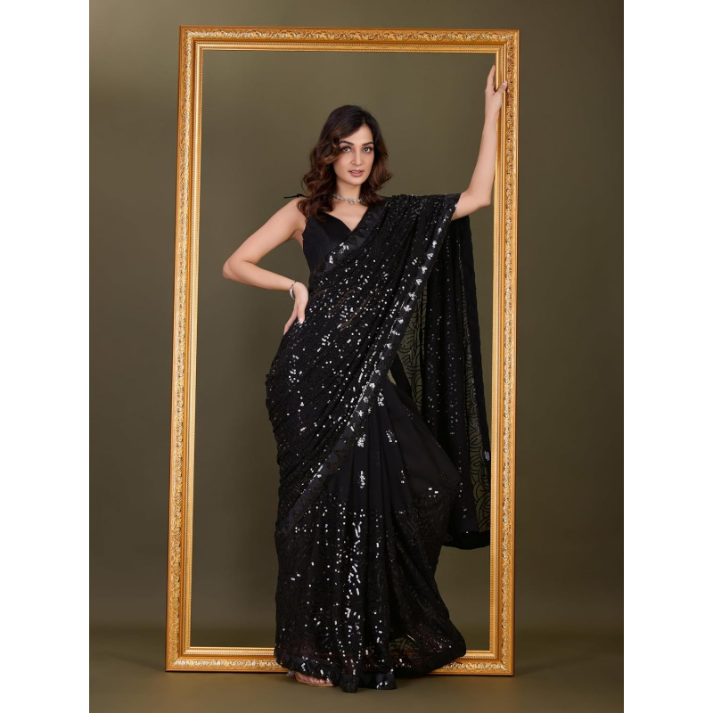 Women's Georgette Sequence Emb - Saree Georgette Women 评论和价格