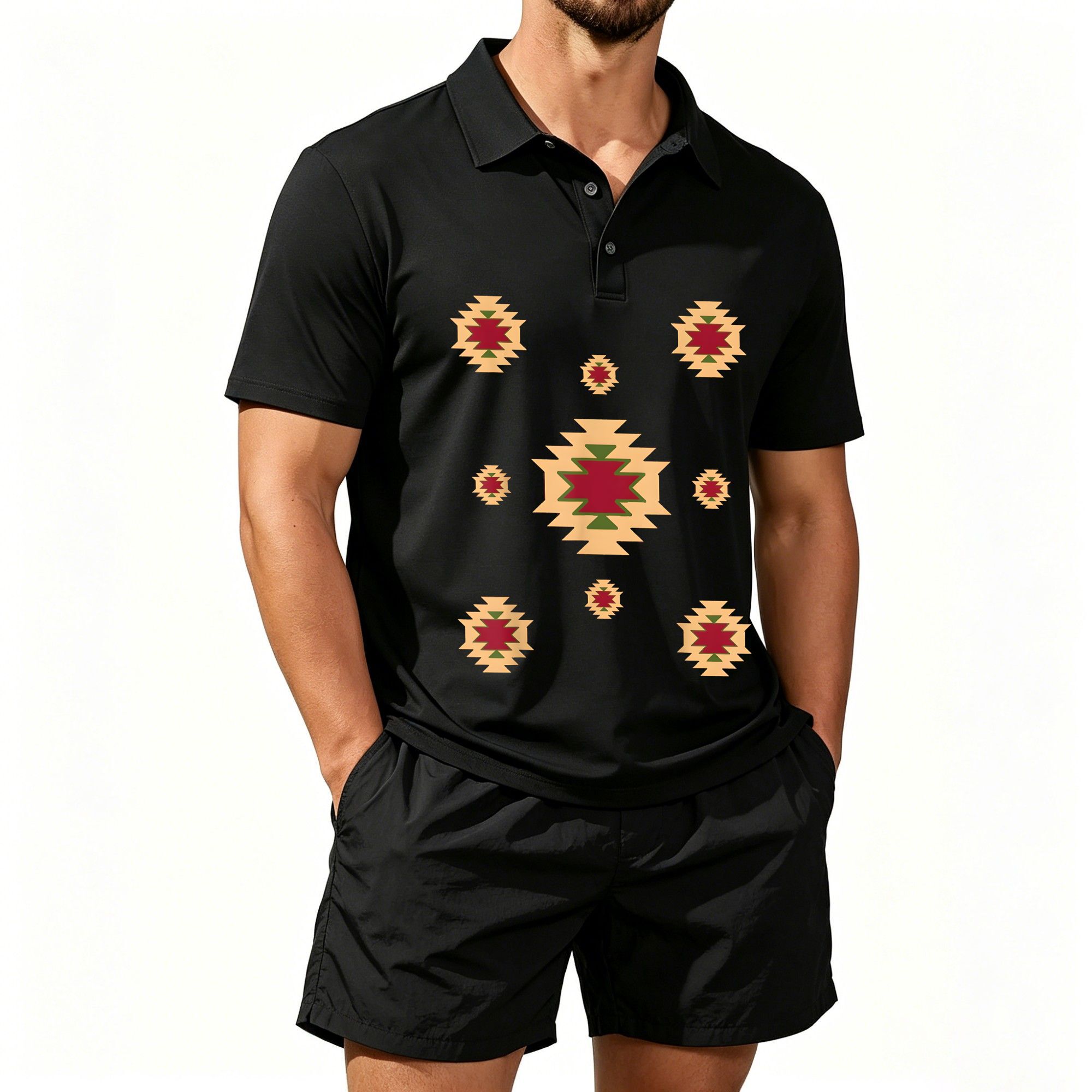 Men's Short-Sleeved Polo Shirt - Ethnic Wear 评论和价格