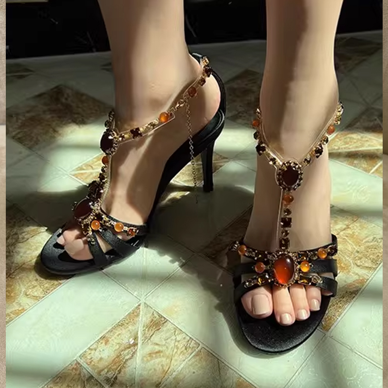 Rhinestone Open Toe Cross Stra - Ethnic Modern Fashion 评论和价格