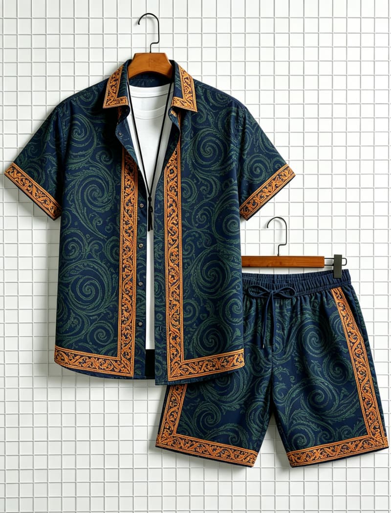 Men's ethnic border printed sh - Ethnic Fashion 评论和价格