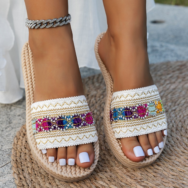 Women Slippers Outdoor Flat De - Ethnic Modern Fashion 评论和价格